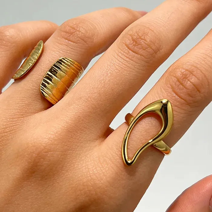 Vintage Stainless Steel Wide Edged Geometric Hollow Rings for Women and Men