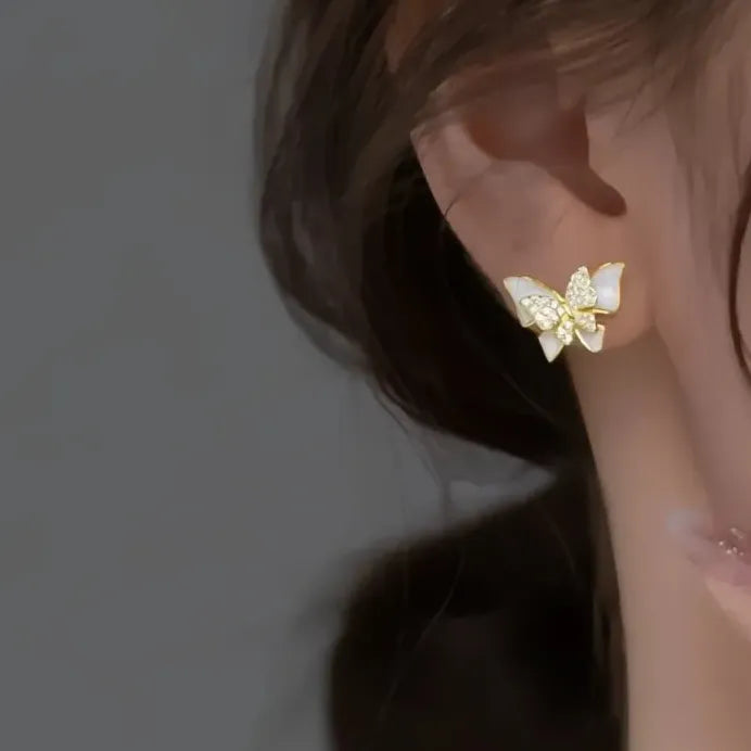 Elegant Butterfly Women Stud Earrings Cubic Zirconia Insect Jewelry