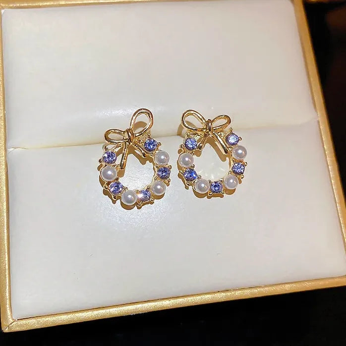 French Elegant Copper Alloy Bowknot Pearl Pendant Drop Earrings 2024 Jewelry Women