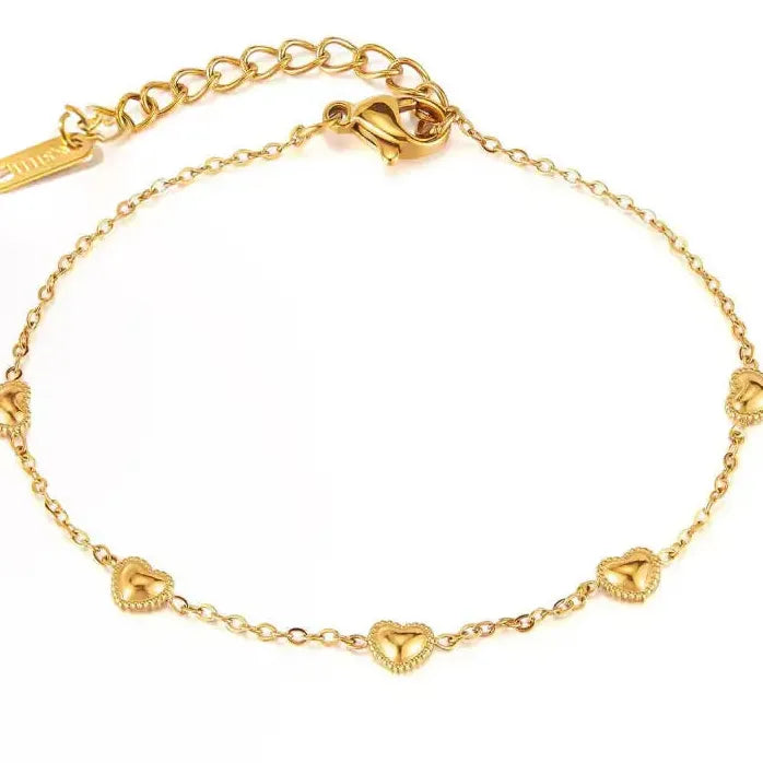Stainless Steel Heart Charm Beaded Bracelet for Women Romantic Jewelry Gift