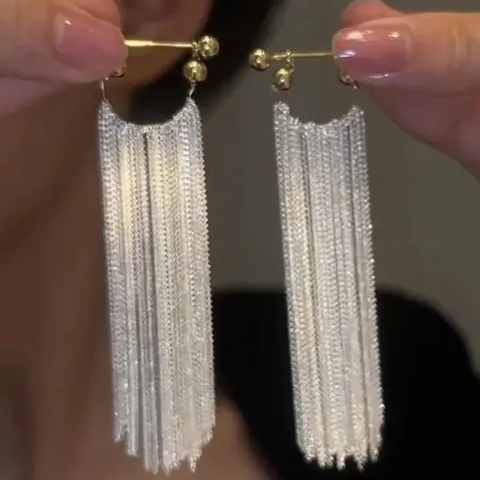 Elegant Light Luxury Long Tassel Copper Earrings Women Geometric Drop Design