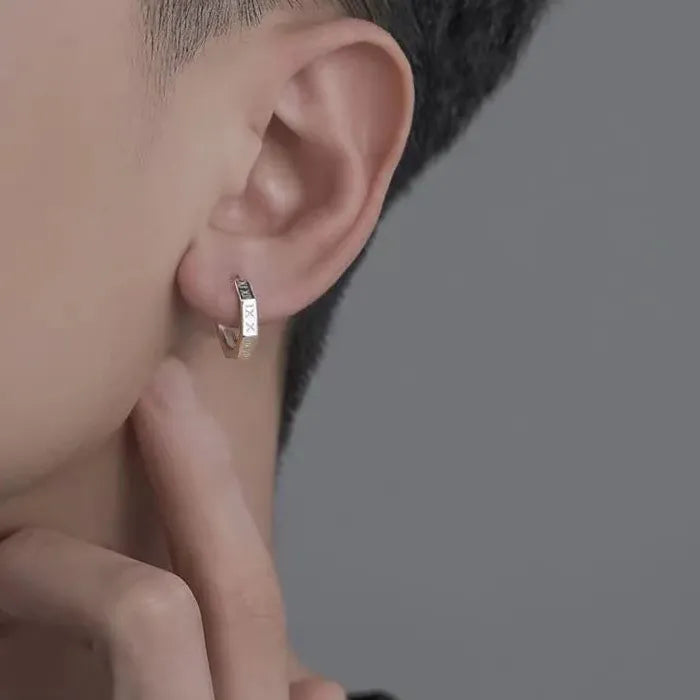 Korean Roman Numerals Stainless Steel Unisex Hoop Earrings Punk Jewelry