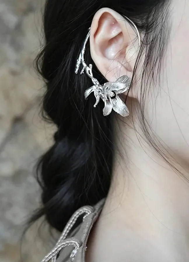 Vintage Copper Lily Ear Cuff Non-Pierced Clip-On Elegant Women's Retro Jewelry