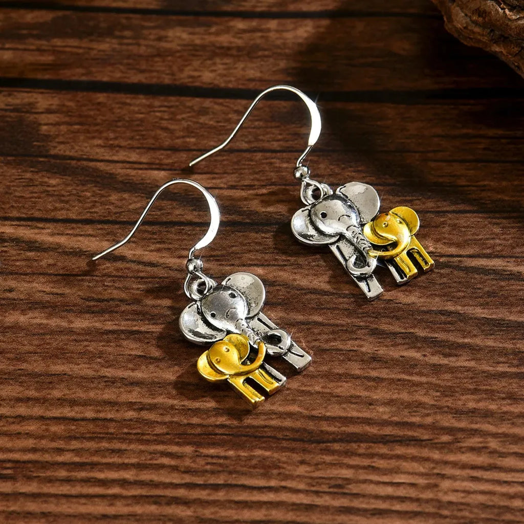 Retro Elephant Mom & Baby Drop Earrings Zinc Alloy Cute Women's Jewelry