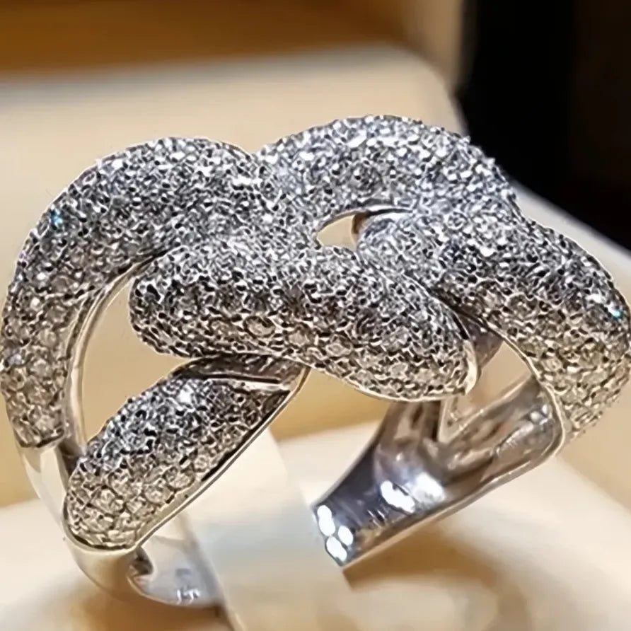 Women's Geometric Cubic Zirconia Brass Wedding Ring Set Trendy
