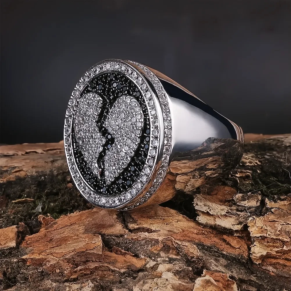Broken Heart Iced Out Bling Ring – Micro Pave CZ Hip Hop Jewelry