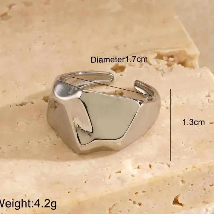 Stainless Steel Wide Irregular Thick Ring for Women Men Gold & Silver Band