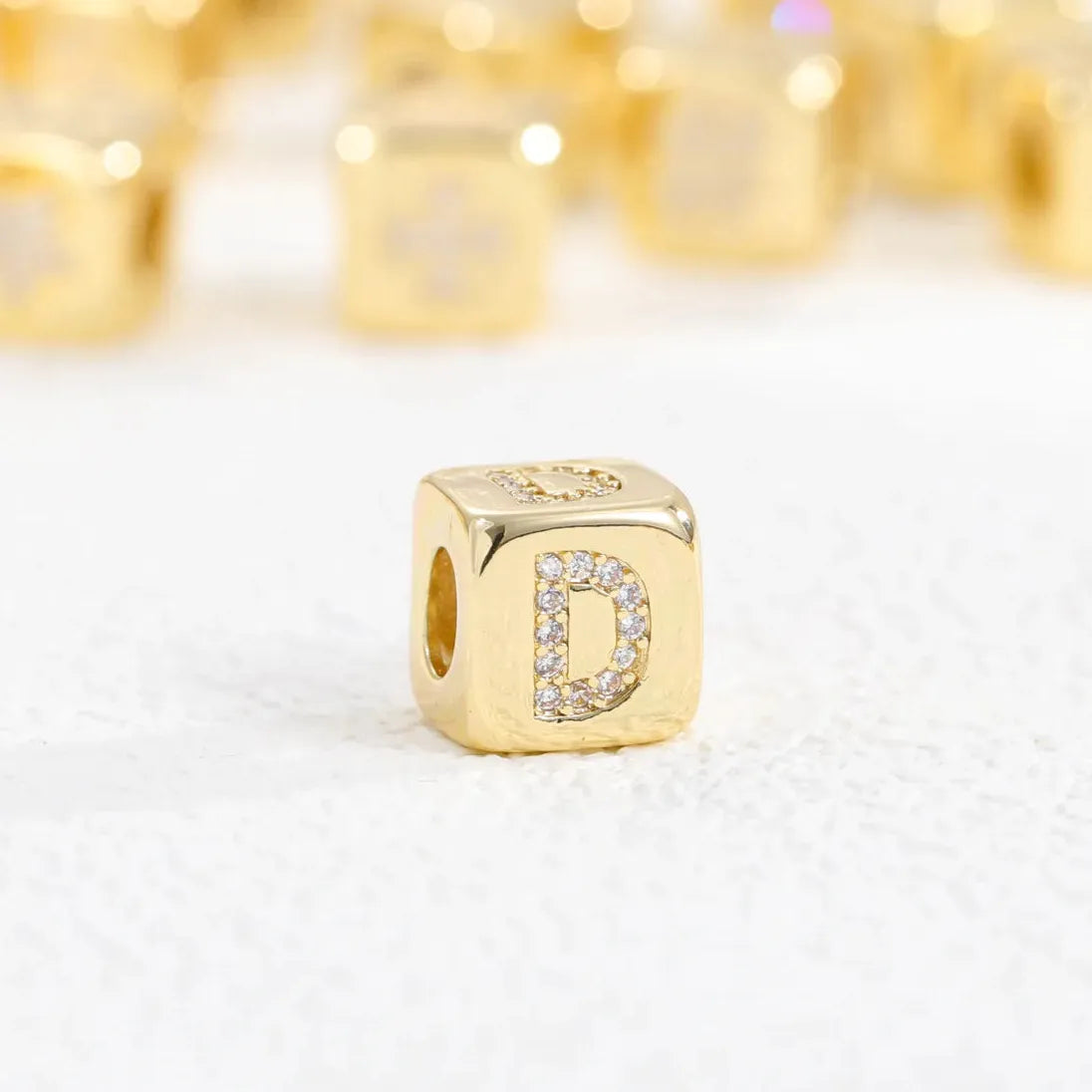 18K Gold Plated Stainless Steel Mini Cube Alphabet Necklace Zircon Choker