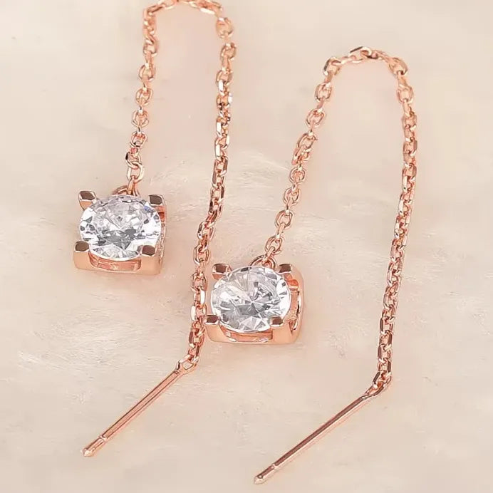Rose Gold Geometric Drop Earrings with Shiny CZ for Women's Wedding Party