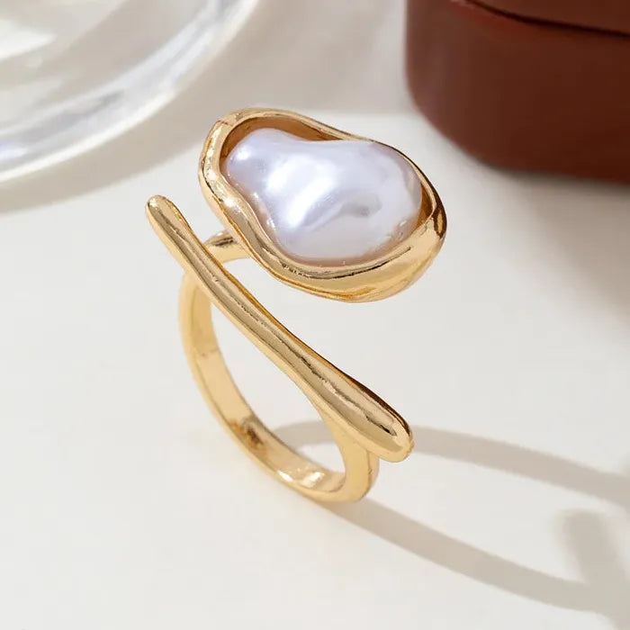 Adjustable Luxury Baroque Pearl Open Ring for Women Elegant Jewelry Gift