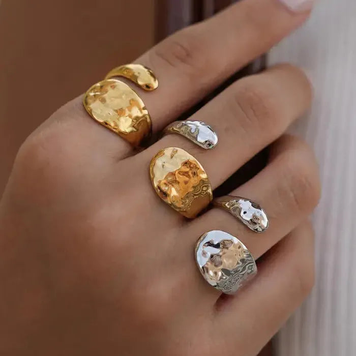 Vintage Stainless Steel Hammer Texture Ring Unisex Wedding Band