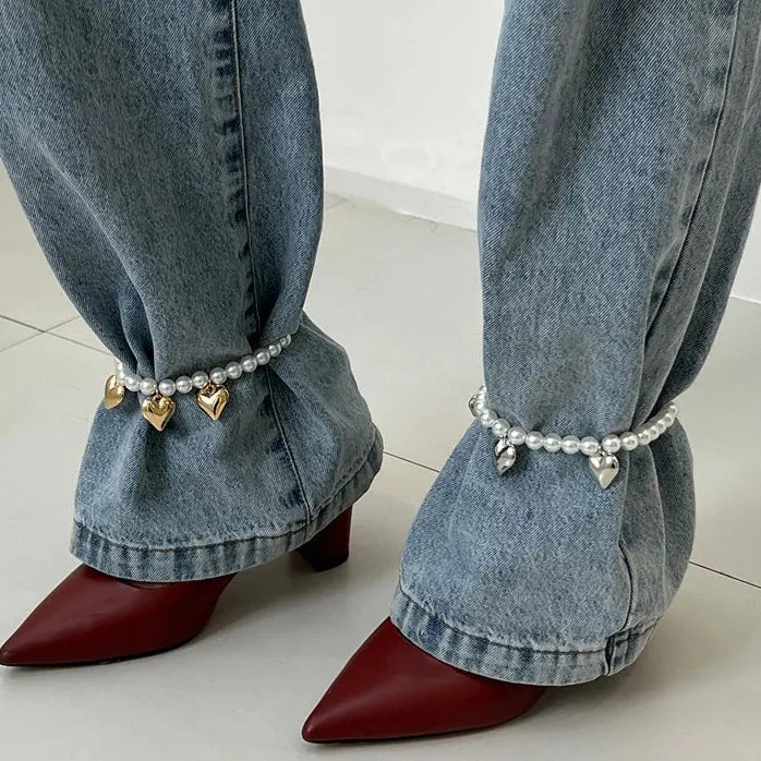 2Pcs Adjustable Simulated Pearl Anklet Set for Women Elegant Foot Chain Jewelry