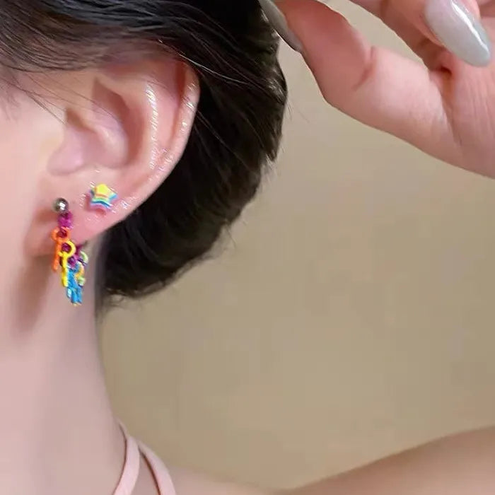Stainless Steel Colourful Star Tassel Ear Cuff Stud for Women Gift