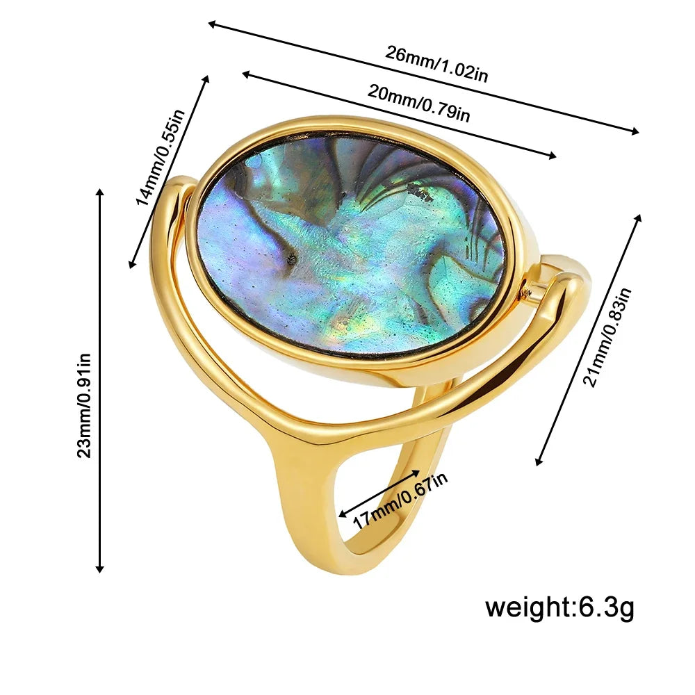 Rotatable Double Sided Opal Ring Women Stainless Steel Geometric Statement Jewelry