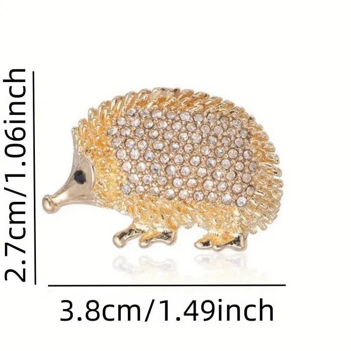 Vintage Ladies Hedgehog Brooch Rhinestone Animal Pin for Dress Accessory