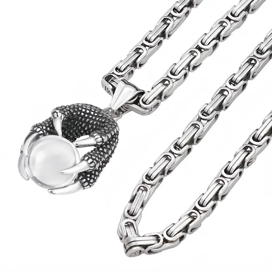 Viking Dragon Claw Necklace Red Bead Pendant Stainless Steel Men Gift