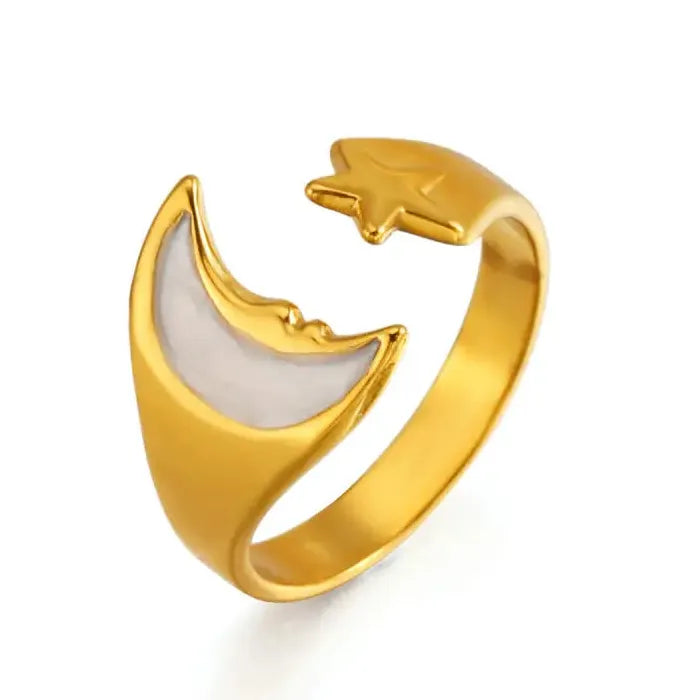 Adjustable Stainless Steel Moon Star Drip Oil Ring Waterproof for Women Men