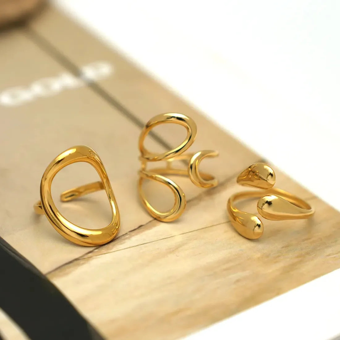 Geometric Gold Plated Stainless Steel Vintage Minimalist Ring for Women