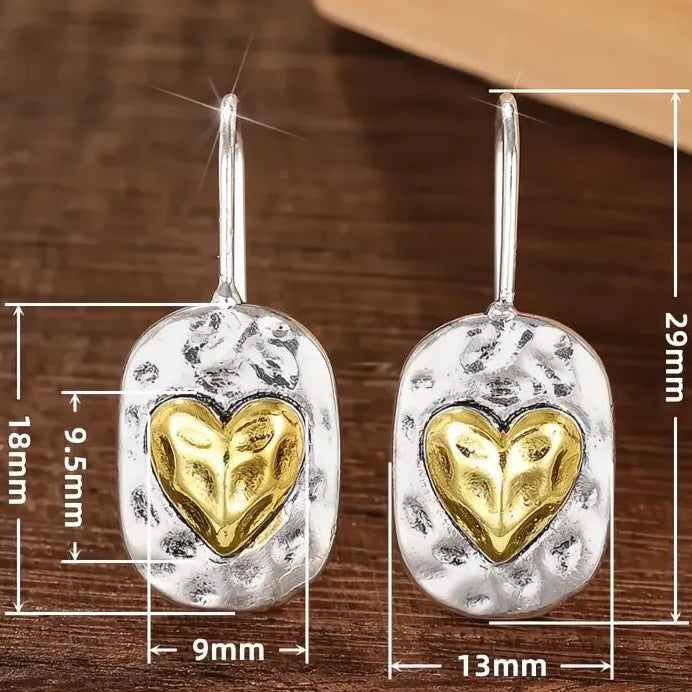 Two Tone Metal Heart Pendant Earrings for Women Wedding Party Jewelry