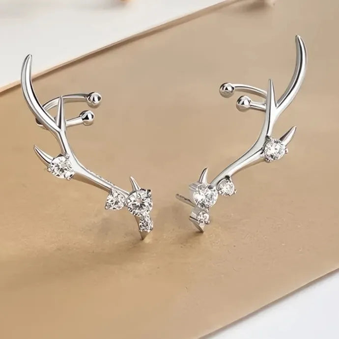 Elk Antler Stud Earrings for Women Copper Alloy Cubic Zirconia Jewelry