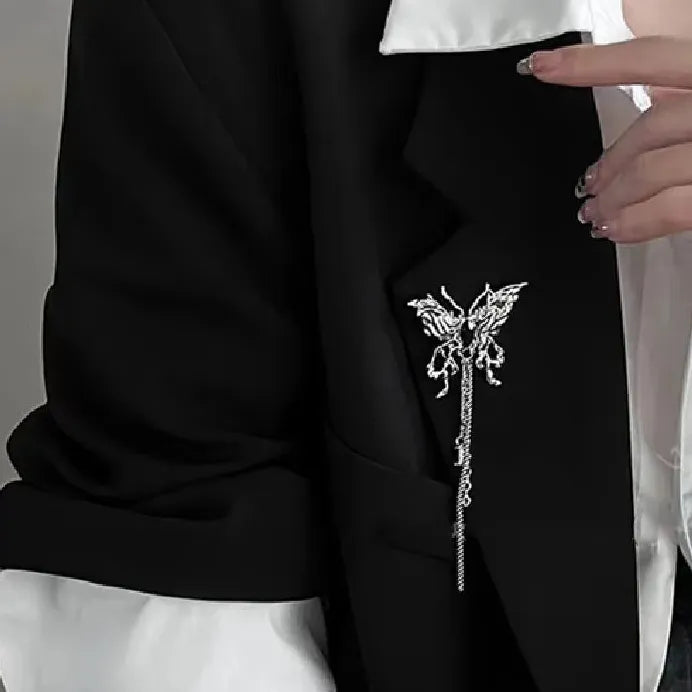 Silver Butterfly Tassel Brooch Pin for Women Pearl Zinc Alloy Jewelry Gift