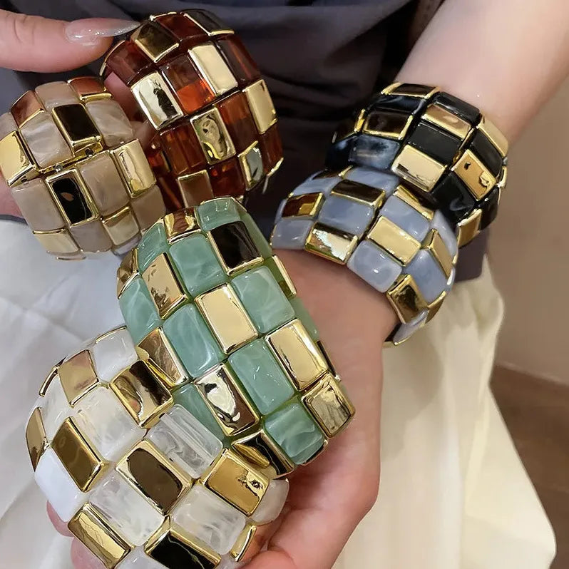 Acrylic Square Splicing Geometric Round Bangles for Women Simple Fashion Jewelry Bracelet