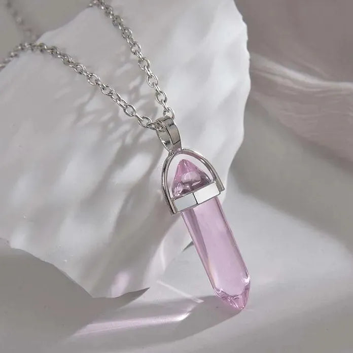 Natural Quartz Crystal Opal Agate Hexagonal Pendulum Necklace Leather Chain Charm