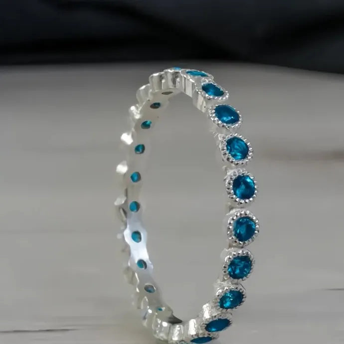 Round Cubic Zirconia Promise Ring for Women Silver Sky Blue CZ Jewelry