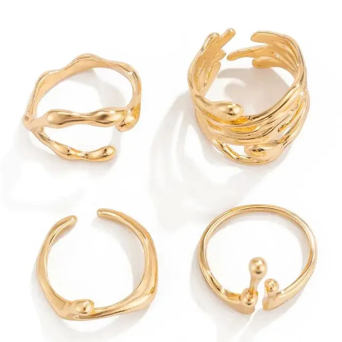 4Pcs Vintage Geometric Adjustable Couple Rings Y2K Gift Jewelry Set
