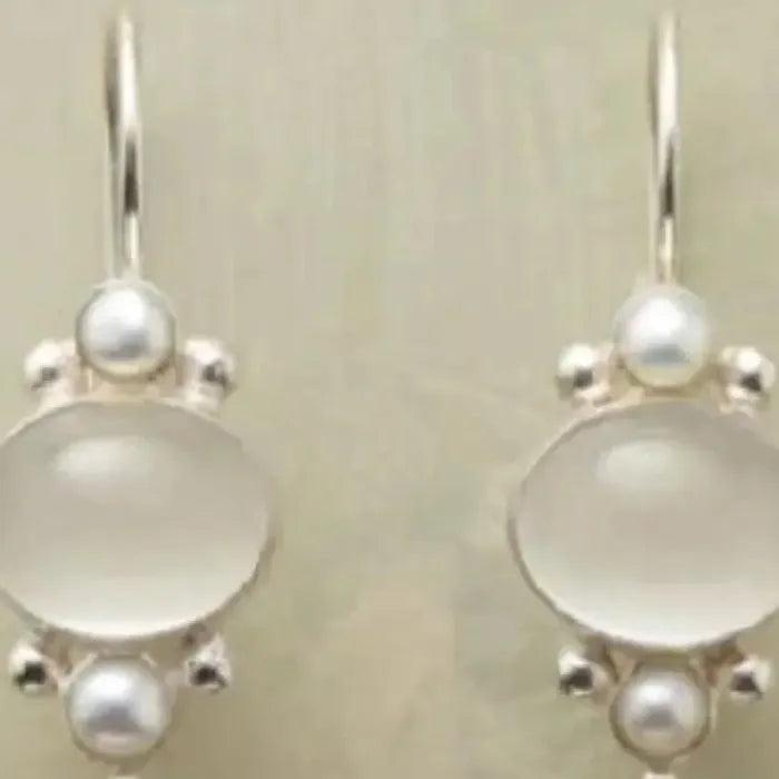 Silver Water Drop Dangle Earrings with Natural Stone for Women Bridal Wedding Gift