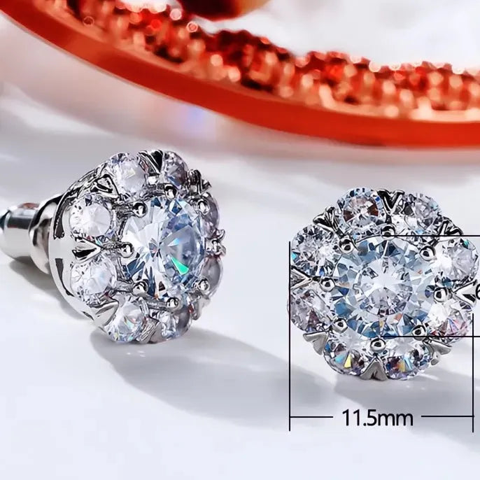 Fancy Flower Shaped Stud Earrings for Women with Full Crystal Cubic Zirconia Shiny Fashion Jewelry