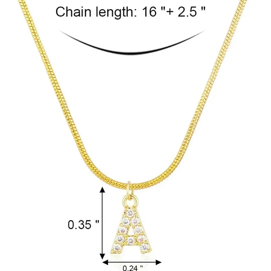 Stainless Steel Zircon Letter Pendant Necklace Flat Snake Chain Choker