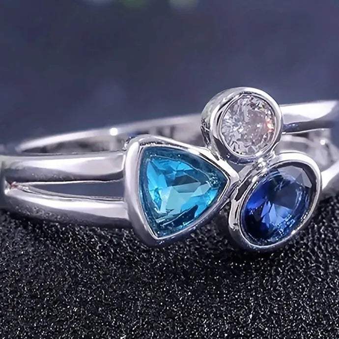 Fashionable European American Irregular Three-Color Stone Zinc Alloy Date Ring for Women