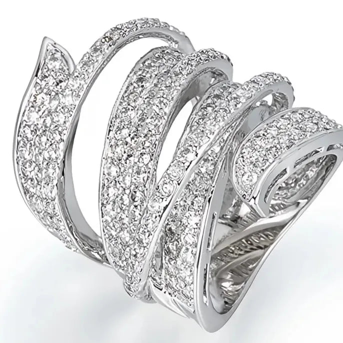 Hyperbole Wide Irregular Shaped Ring for Women Full Cubic Zirconia Sparkling Fashion Jewelry