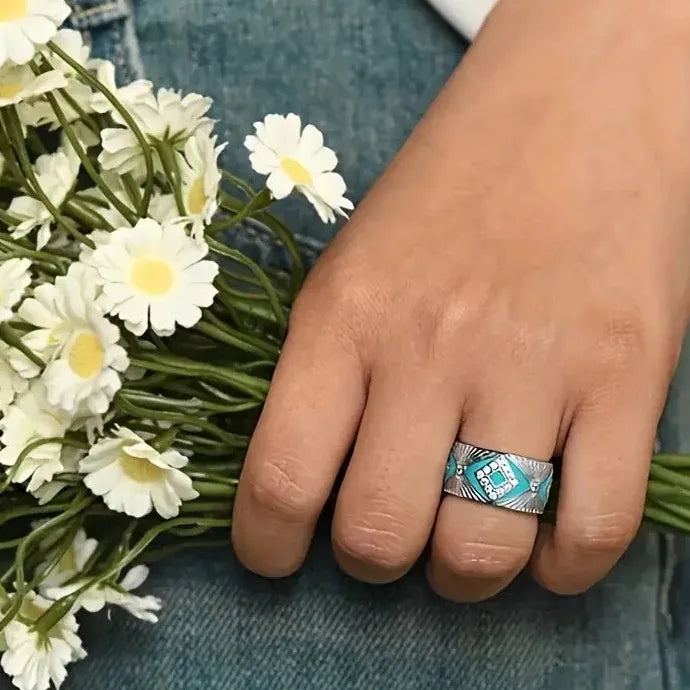 Men's Fashion Bohemian Blue Enamel Ring Zinc Alloy Luxury Anniversary Jewelry