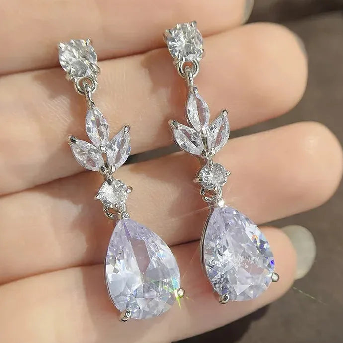 Sparkling Cubic Zirconia Water Drop Pendant Earrings for Wedding Banquet
