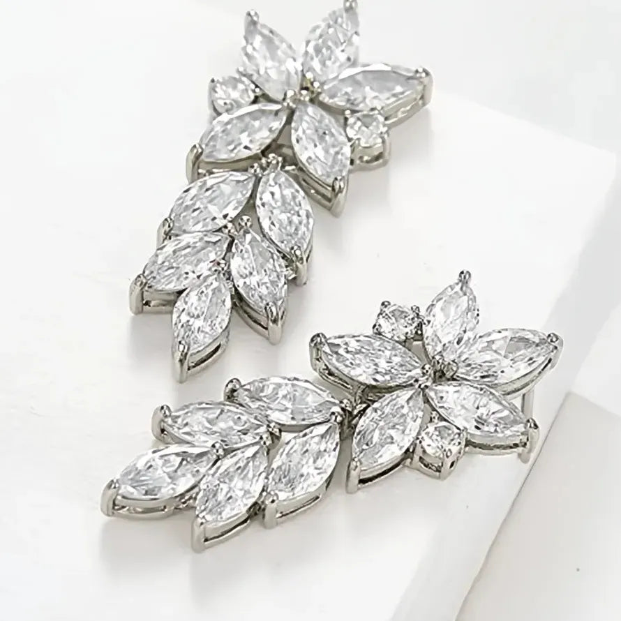 Geometric Cubic Zirconia Drop Earrings Silver Bridal Jewelry 2022 Brass Alloy