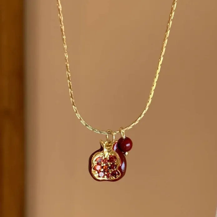 Pomegranate Pendant Necklace Copper Tassel Zircon Collarbone Chain Gift