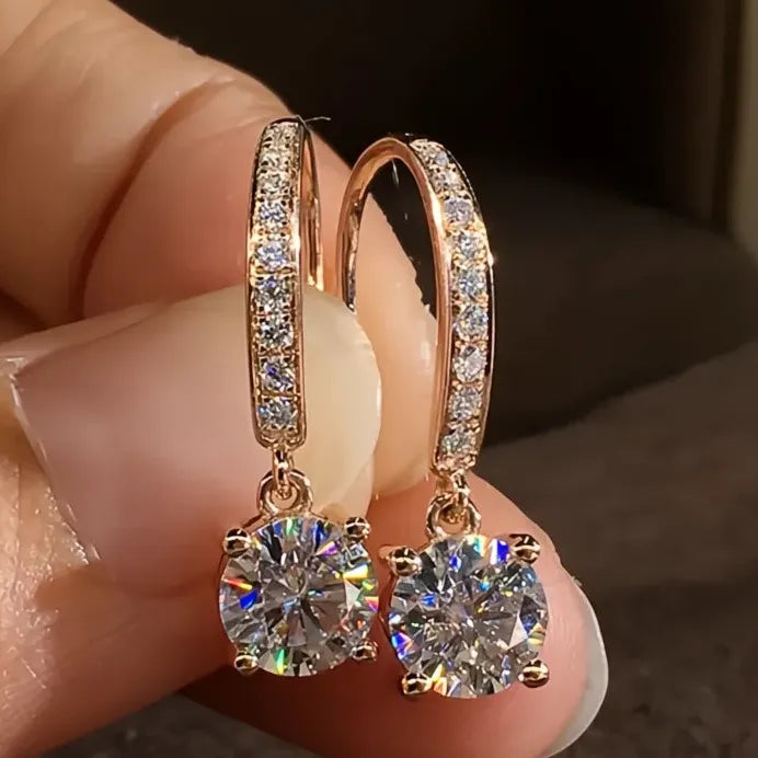 Rose Gold Geometric Drop Earrings with Cubic Zirconia for Women