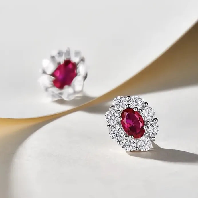 Elegant Red Oval Cubic Zirconia Geometric Stud Earrings for Women