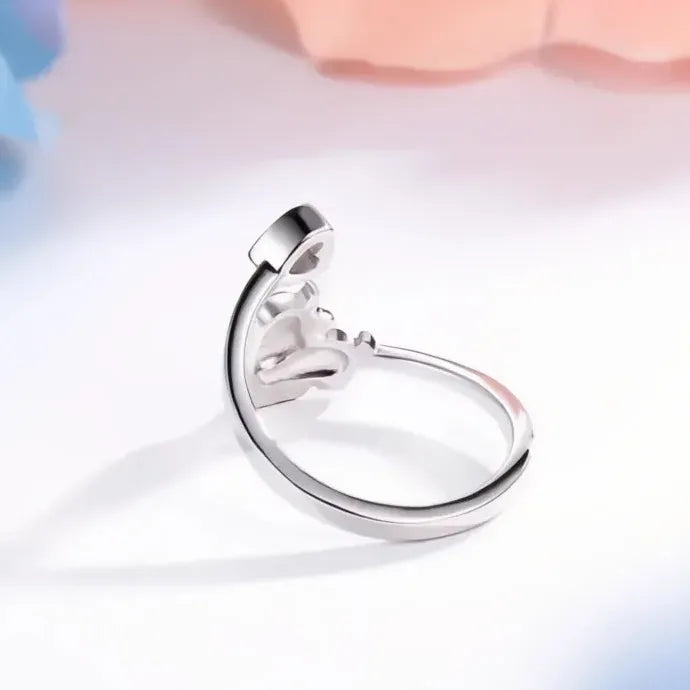 Cow Shaped Adjustable Women’s Ring Silver Color Brass Heart CZ Jewelry