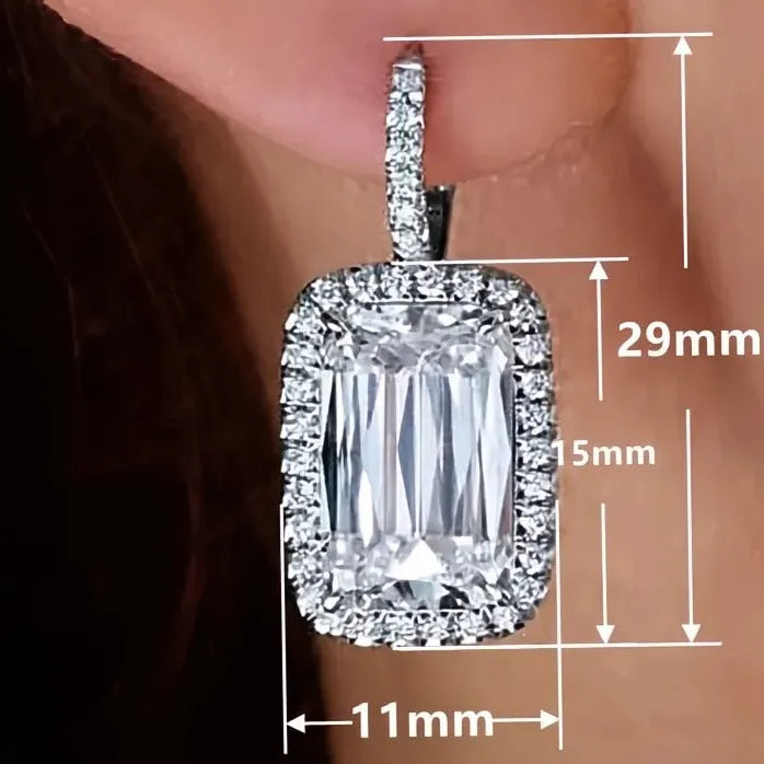 Geometric Cubic Zirconia Drop Earrings Silver Jewelry for Women Party