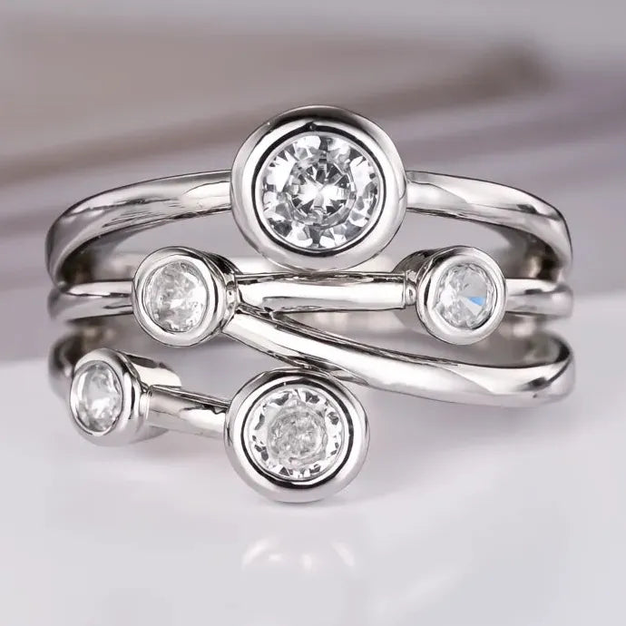 Silver Cubic Zirconia Geometric Brass Ring for Women Daily Wear Jewelry