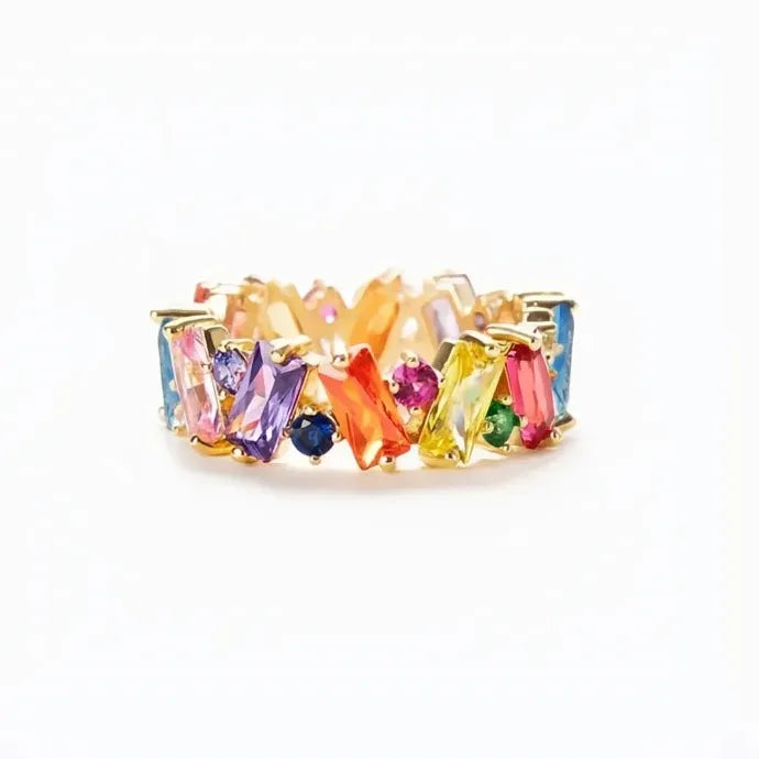 Trendy Geometric Brass Ring with Colorful CZ for Women Party Accessories