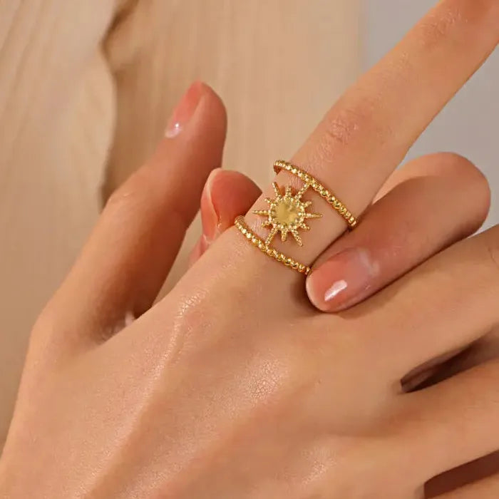 Stainless Steel Double Layer Star Ring Geometric Hollow Unisex Jewelry Gift