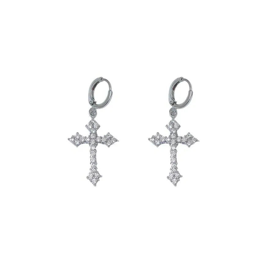 Gothic Rhinestone Cross Drop Earrings Crystal Dangle Jewelry Gift