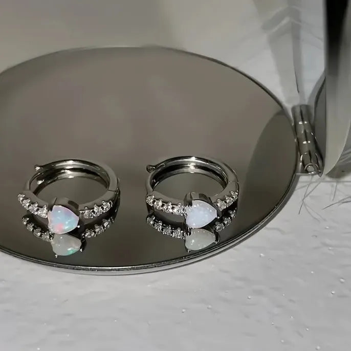 Geometric Imitation Opal Heart Hoop Earrings with Cubic Zirconia for Women