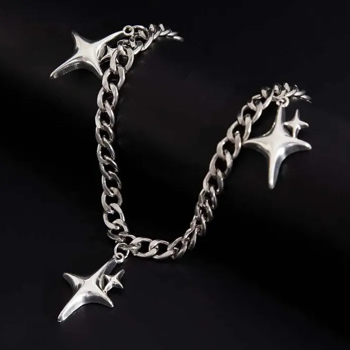 Silver Star Pendant Necklace Gothic Hip Hop Cuban Chain Y2K Jewelry Trendy