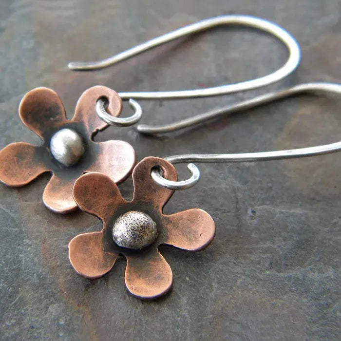Vintage Alloy Flower Pendant Drop Earrings for Ladies Minimalist Jewelry