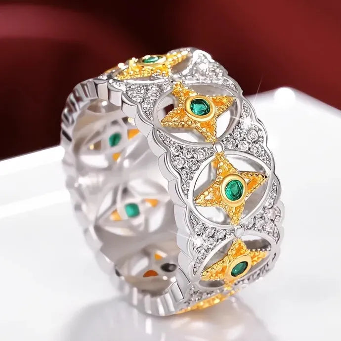 Hollow-Out Geometric Brass Ring for Women with Bright Cubic Zirconia